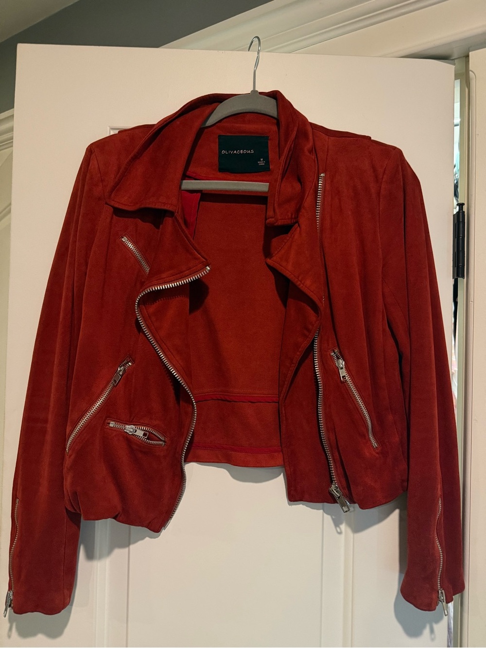Olivaceous Red Suede Moto Jacket